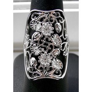 925 STERLING SILVER Large Extravagant Flowers Ring